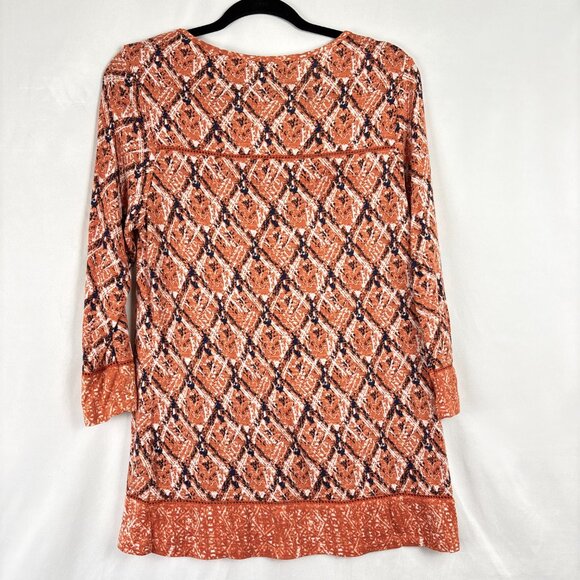 Max Jeans‎ Boho Tunic Top Women’s Medium Rust Orange Diamond Print Tassel Tie - Picture 8 of 16